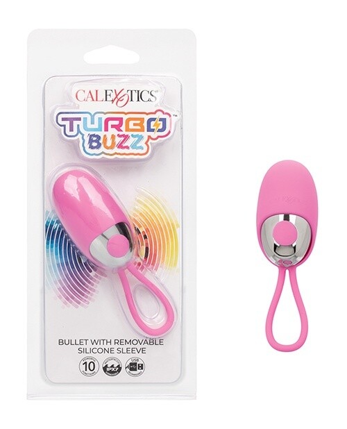 Turbo Buzz Rechargeable Bullet with Removable Silicone Sleeve, Color: Pink