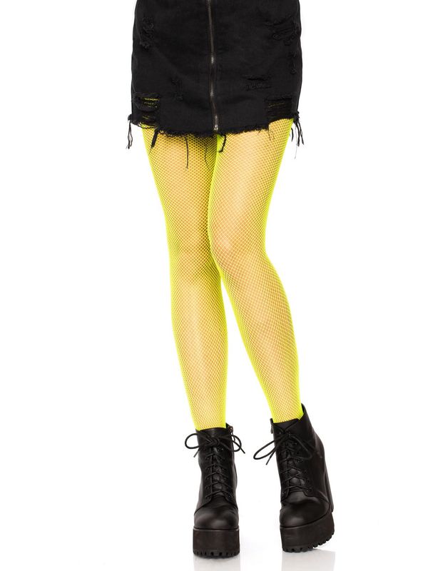 Risa Nylon Fishnet Tights - Neon Yellow