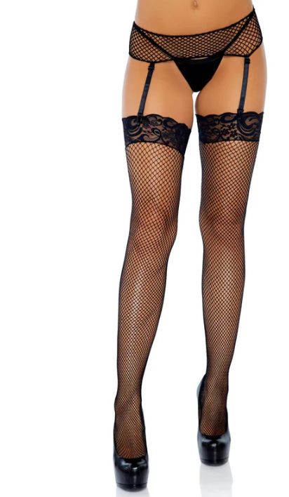 Sloane Fishnet Thigh High Stockings - Black