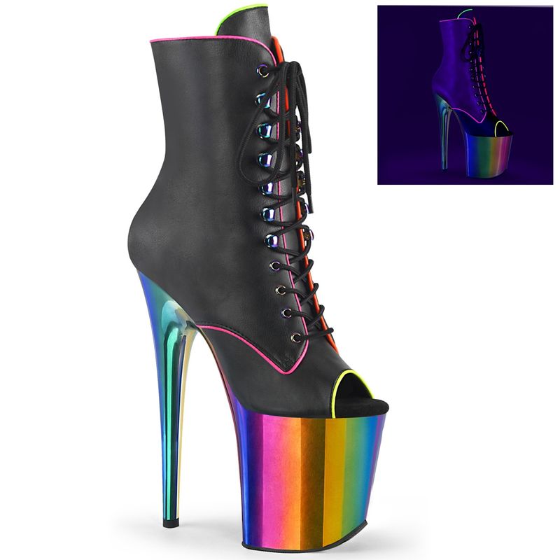 Flamingo 8&quot; Blacklight Rainbow Platform Ankle Boot