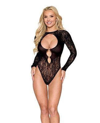 Floral Lace Open Back Teddy with Chain Detail