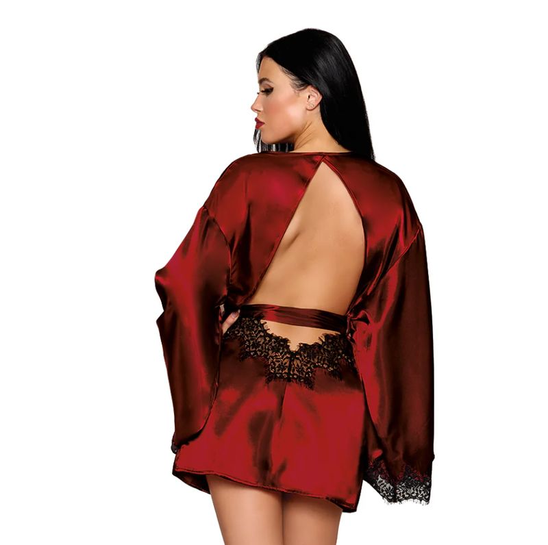 Satin &amp; Lace Oxblood Open Back Robe