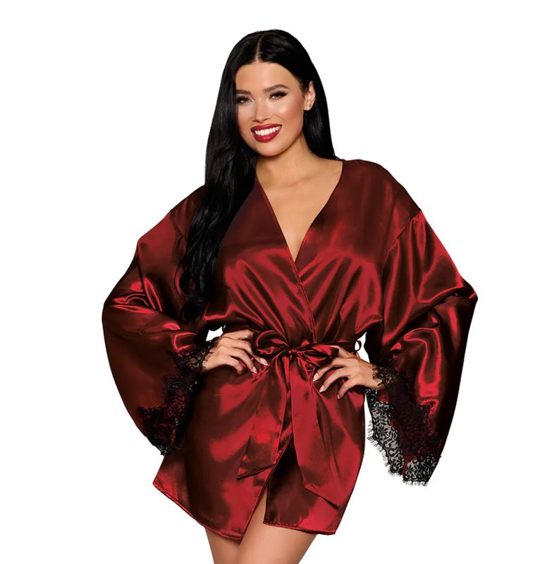 Satin &amp; Lace Oxblood Open Back Robe