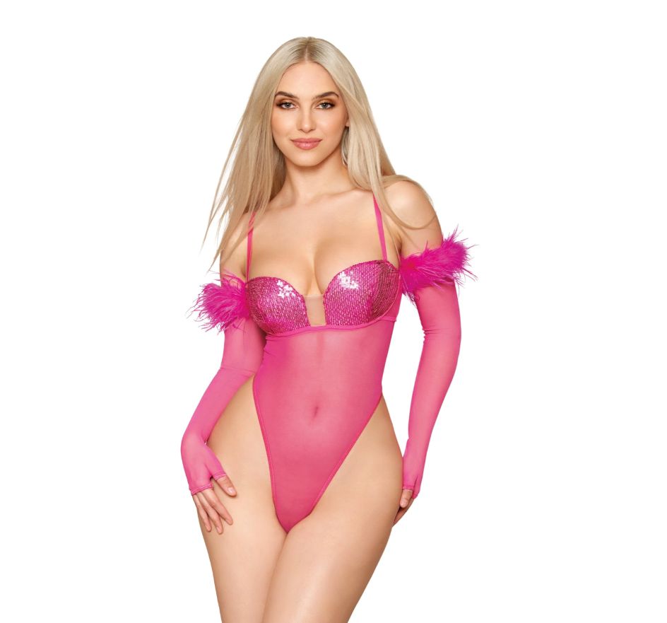 Stretch Mesh with Sequin Cups Teddy and Gloves Set