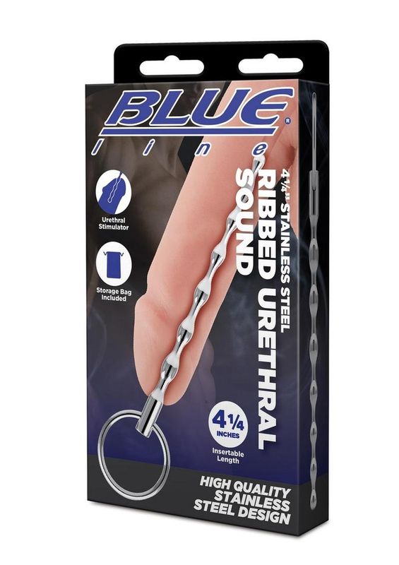 Blue Line Stainless Steel Ribbed Urethral Sound 4.25&#39;&#39;