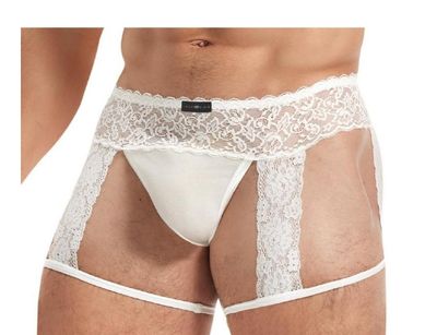 Lace King Men&#39;s White Lace and Mesh Garter Panty