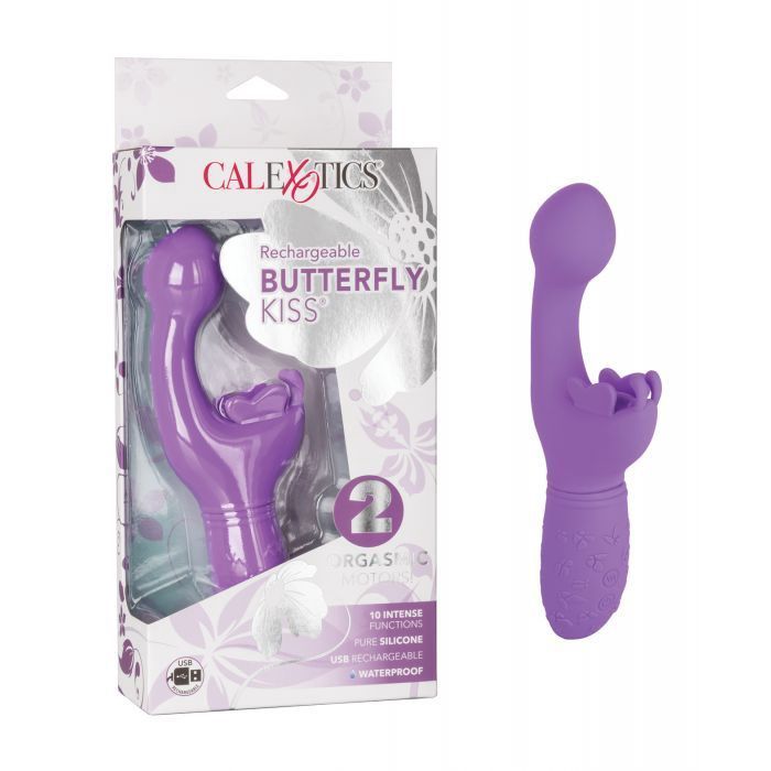 Butterfly Kiss Rechargeable Silicone Dual Vibrator, Color: Purple