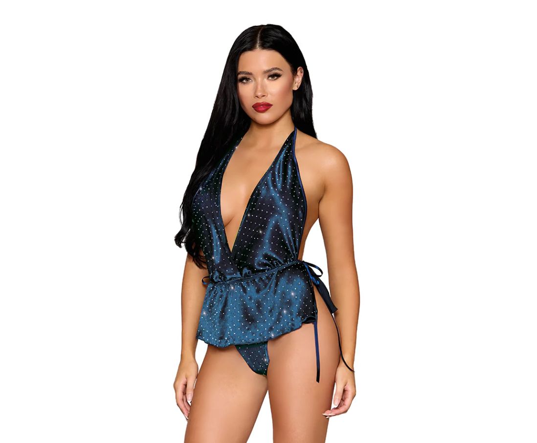 Satin Plunge Rhinestone Teddy