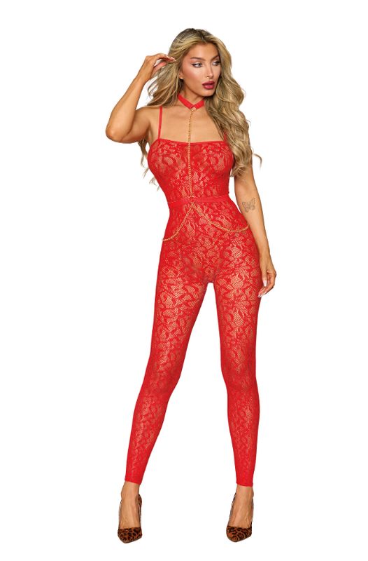 Sexy Red Sheer Bodystocking &amp; Harness Set