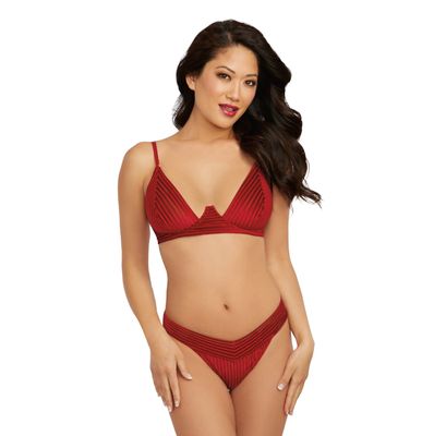 Velvet Sheer Striped Bra &amp; Thong Set