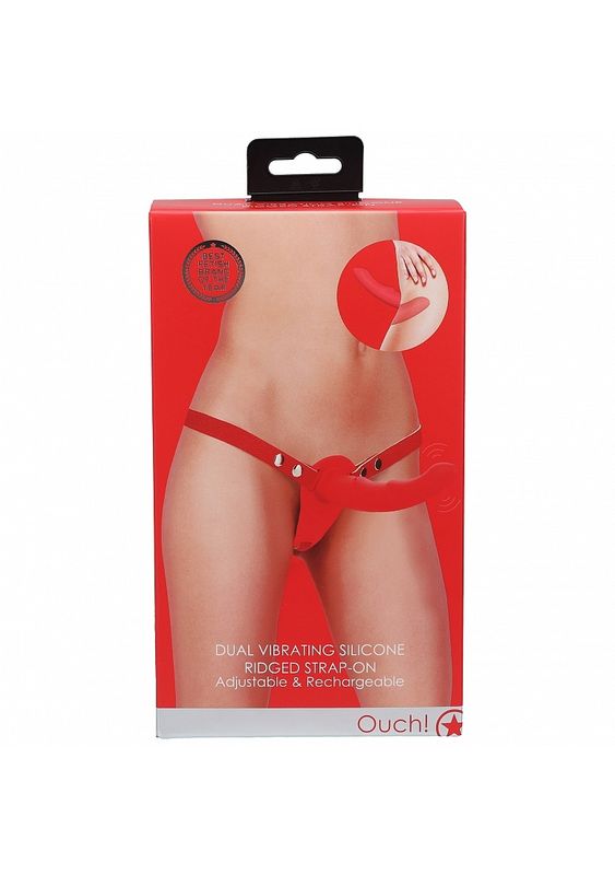 Dual Vibrating Ridged Silicone Strap-On