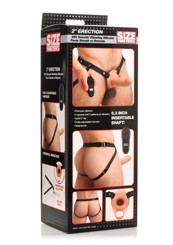 Size Matters 2&quot; Erection 28X Smooth Vibrating Penis Sheath with Remote Control