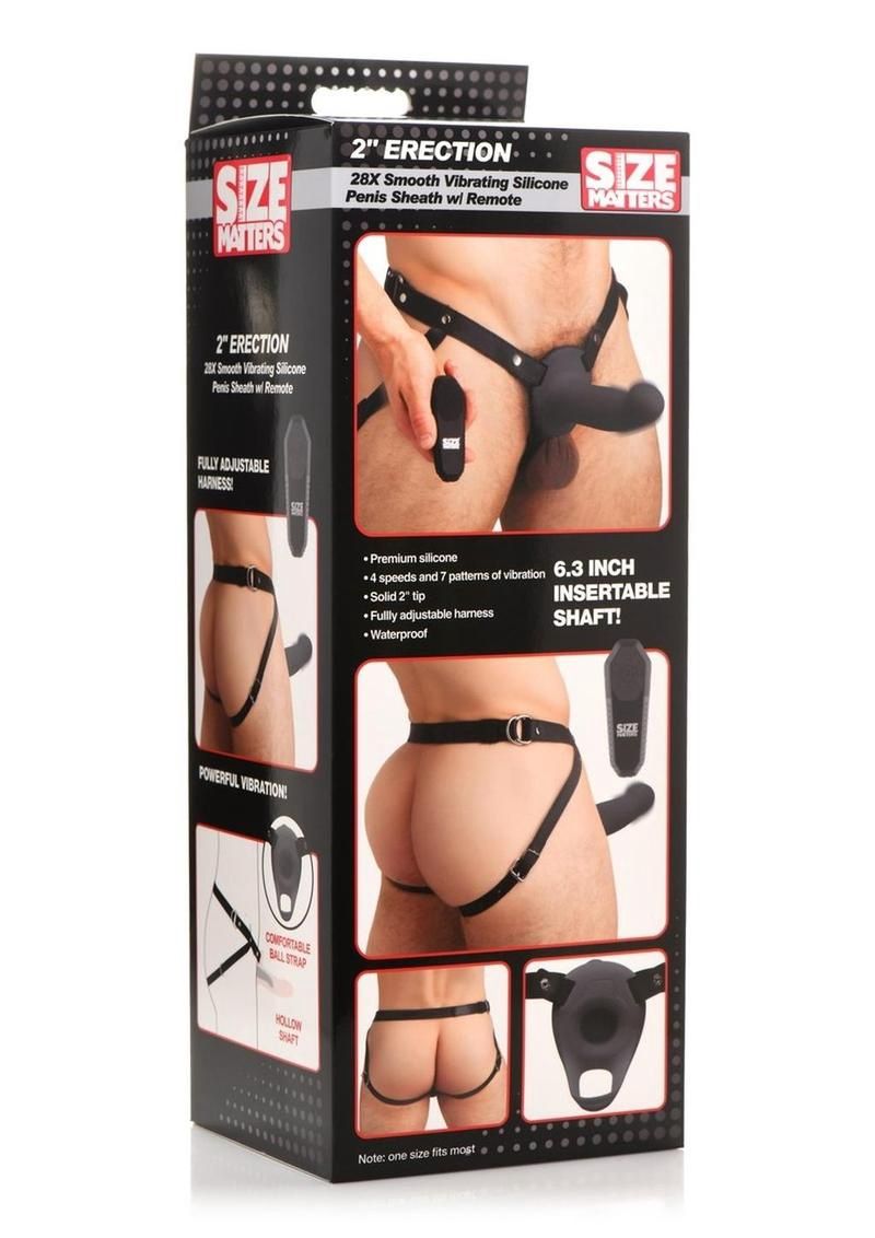 Size Matters 2&quot; Erection 28X Smooth Vibrating Penis Sheath with Remote Control, Color: Black