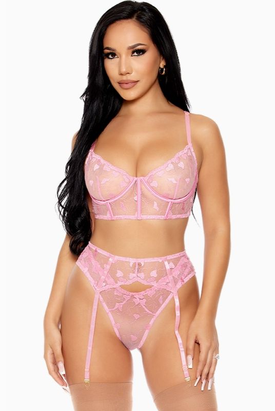 Heart You Embroidered Bra Set