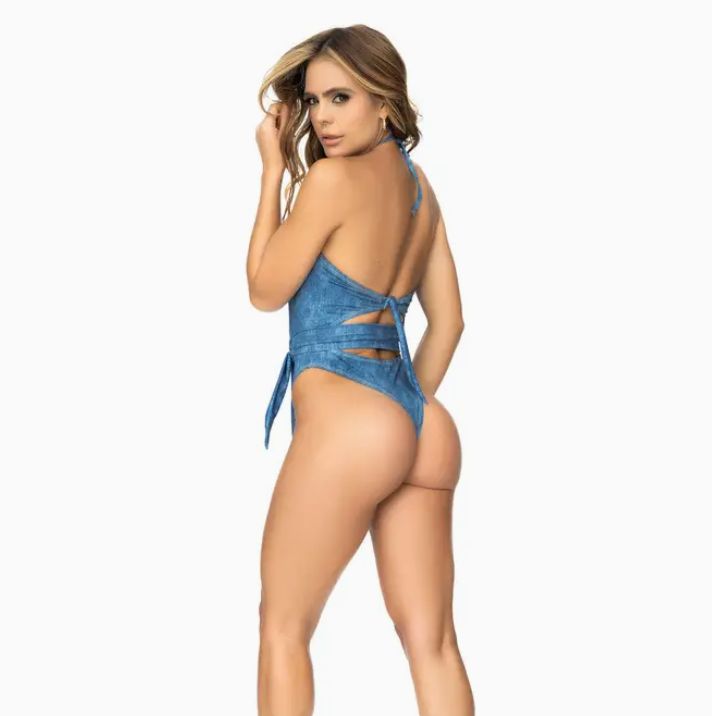 Blue Chambray Halter One Piece