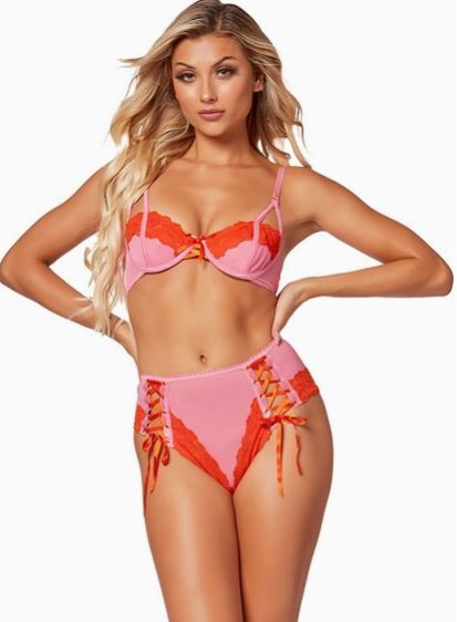 Lace Up Bra &amp; Boyshort Set
