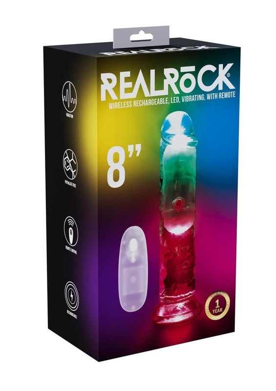 RealRock 8&quot; Vibrating LED Remote Control Dildo