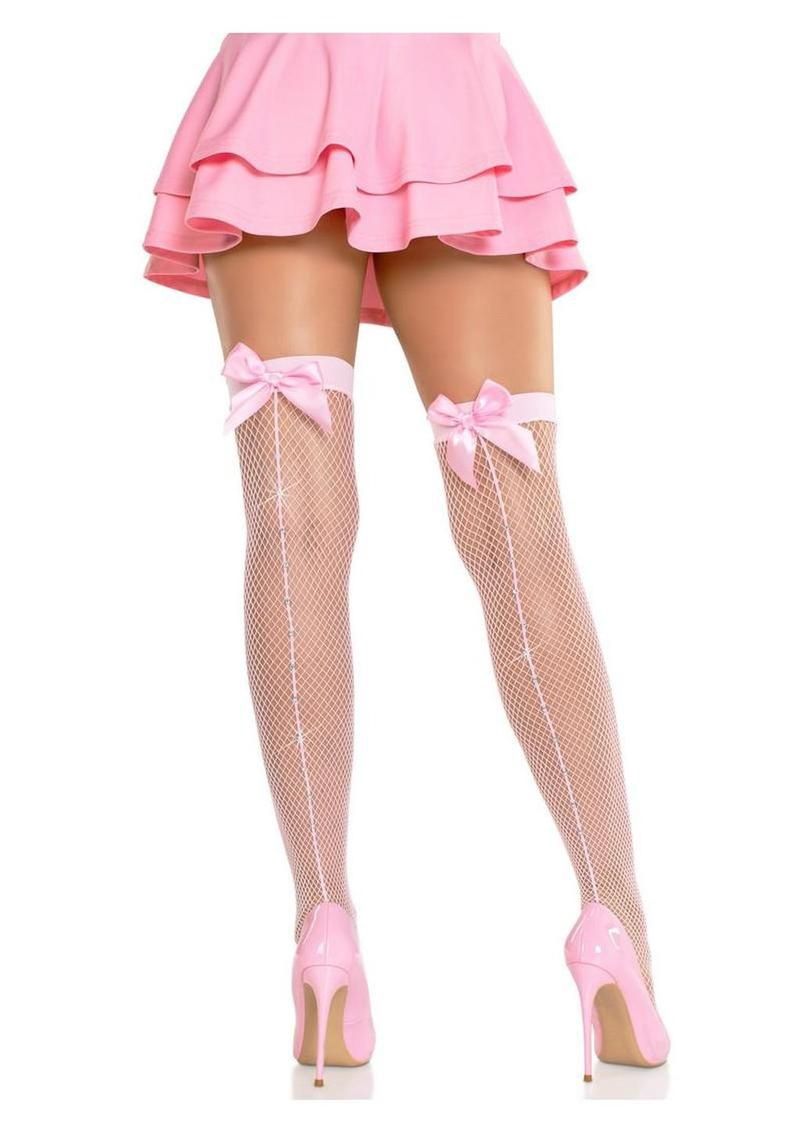 Viv Net Rhinestoned Backseam Thigh Highs
