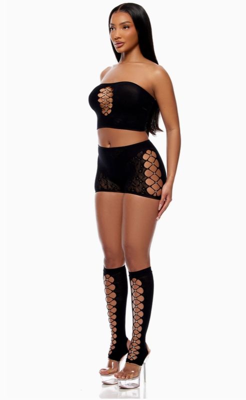 Cross Your Mind Top and Briefs Bodystocking Lingerie Set