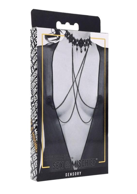 Sex &amp; Mischief Lace Collar with Nipple Ties
