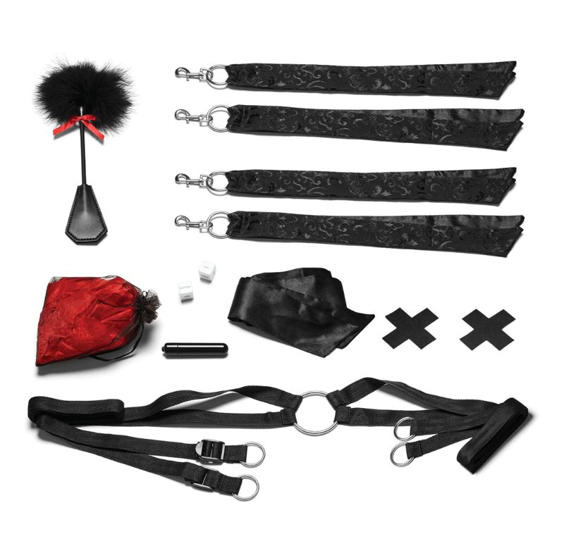 Night Of Romance Satin Cuffs With Rose Petals 6PC Bedsreader Set