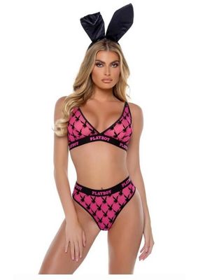 Playboy Flocked Bunny Bra Set