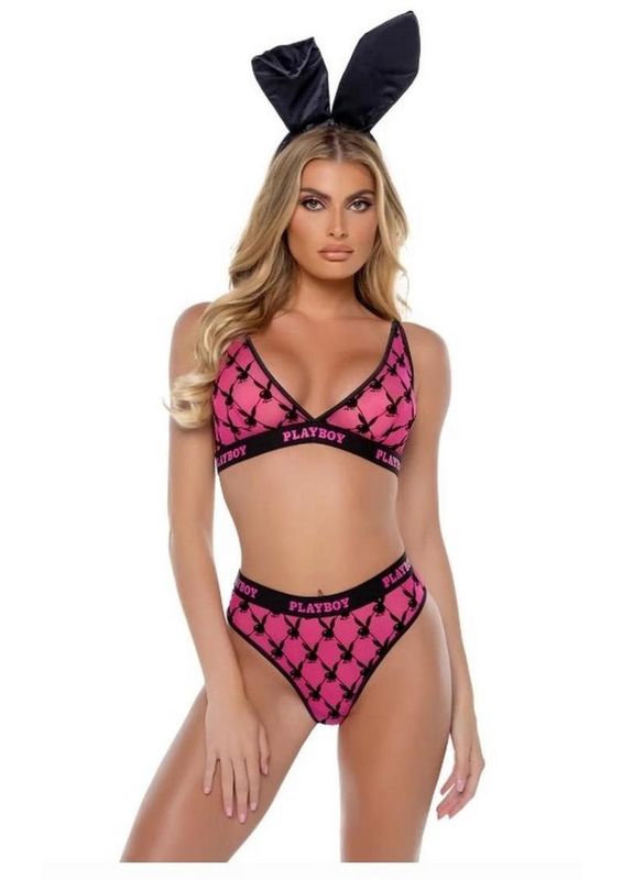 Playboy Flocked Bunny Bra Set