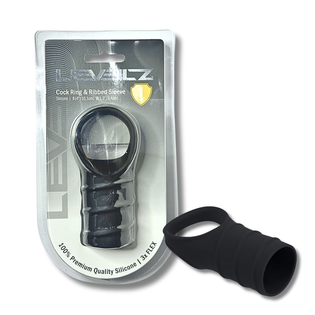 LEVELZ  Silicone Cock Ring &amp; Ribbed Sleeve
