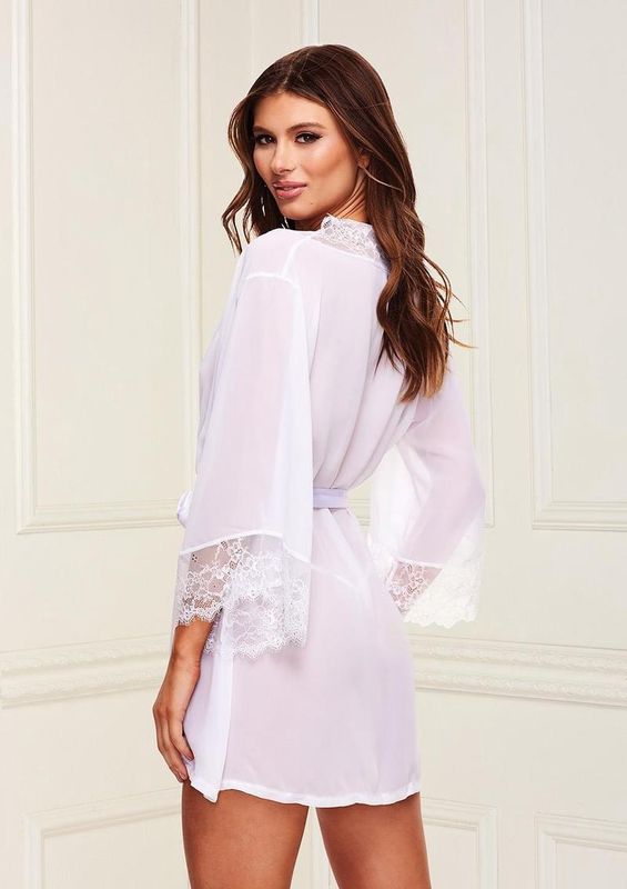White Sheer Chiffon &amp; Lace Robe