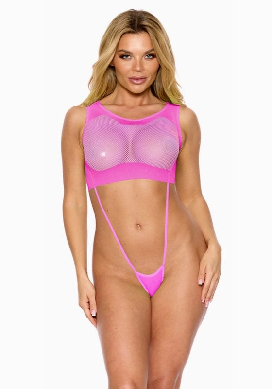 Pink Rhinestone Open Bodysuit