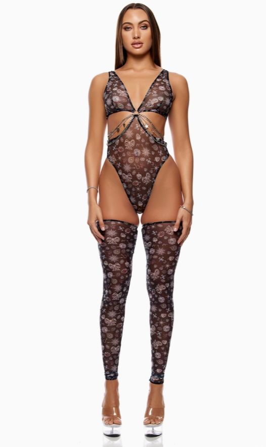 Sheer Charm Mesh and Chains Teddy Lingerie Set