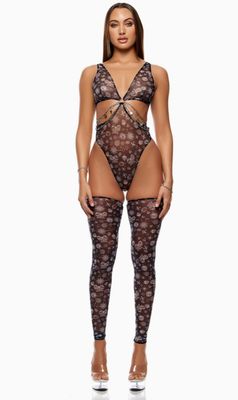 Sheer Charm Mesh and Chains Teddy Lingerie Set