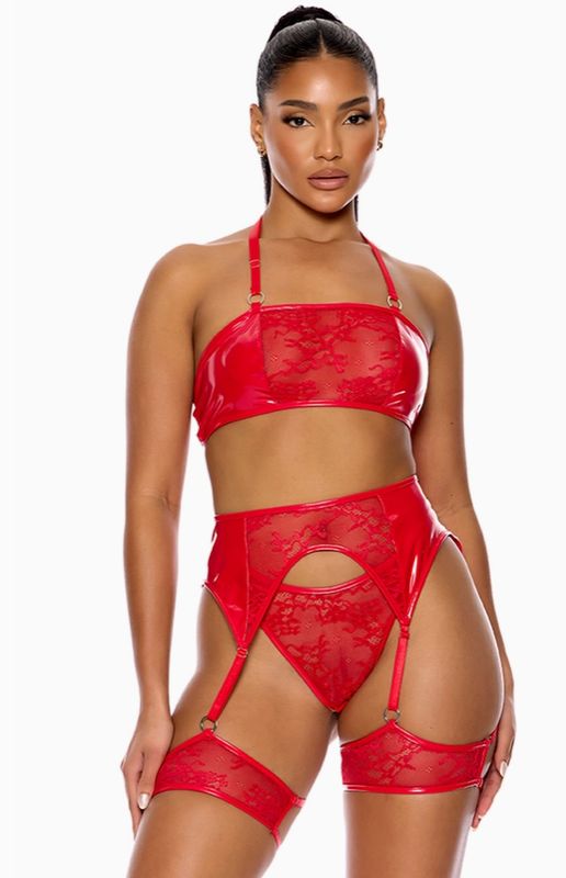 Perfect Pair Vinyl Bra and Garter Belt Set