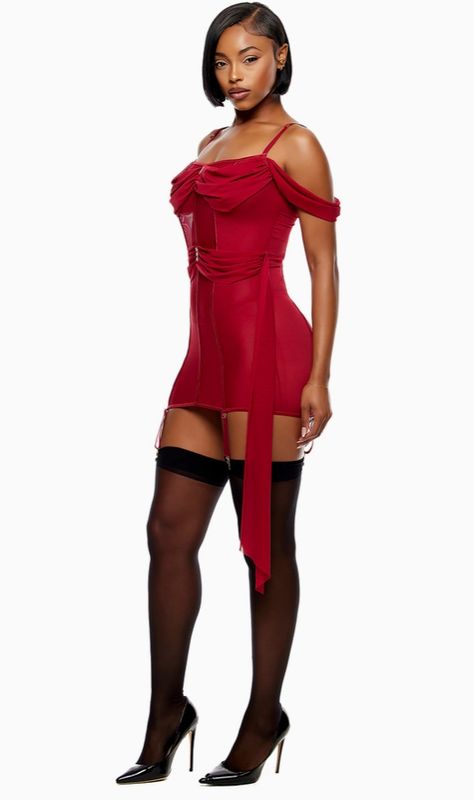 Princess Treatment Draped Mesh Chemise Lingerie Set