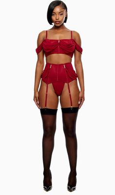 Princess Treatment Draped Mesh Bra and Garter Skirt Lingerie Set