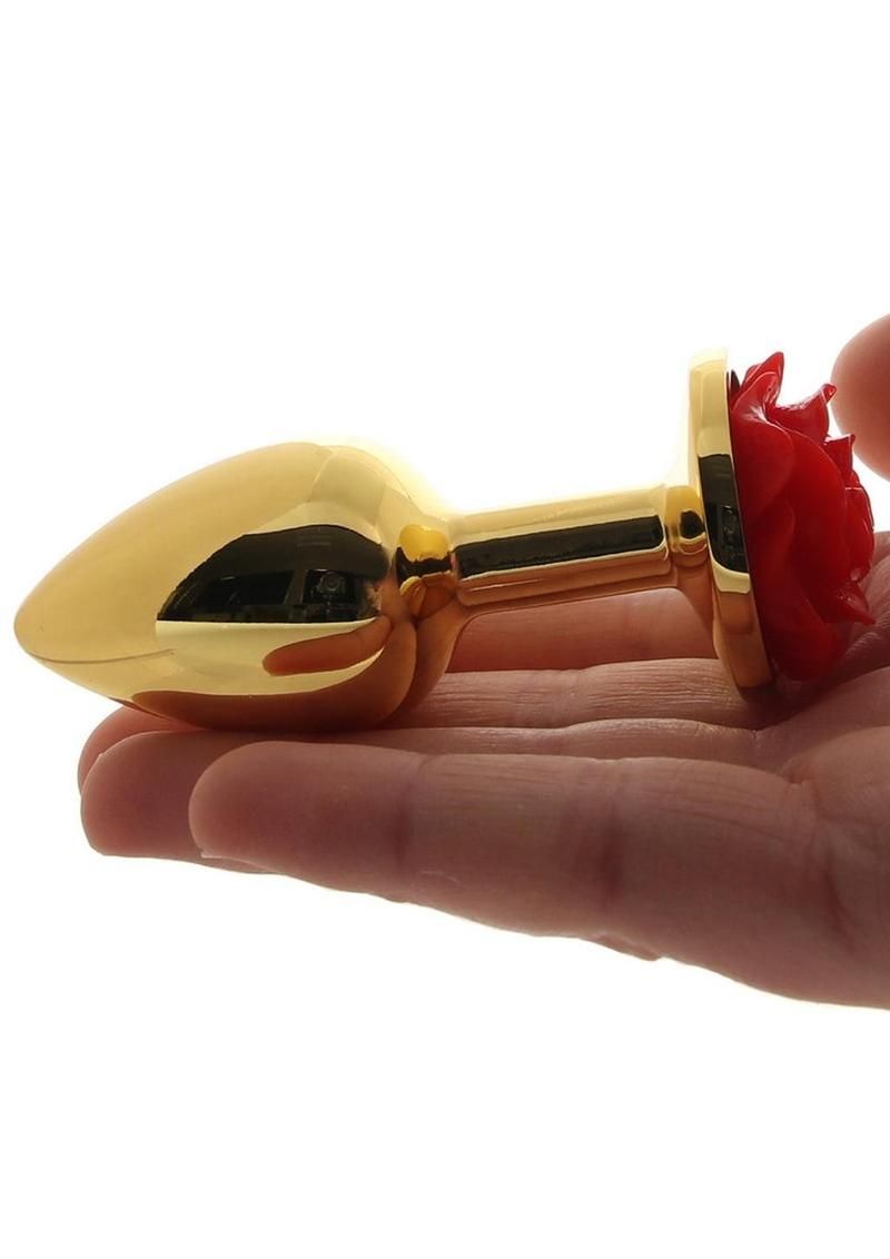 Rear Assets Gold Anal Plug with Red Rose, Size: Small