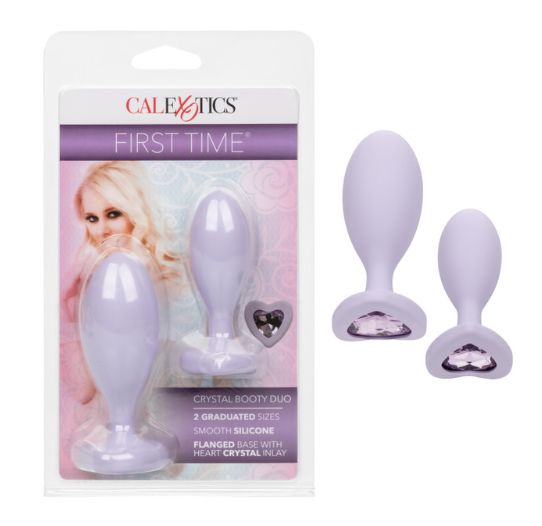 First Time Crystal Booty Duo Silicone Anal Plug (2 Pack), Color: Purple