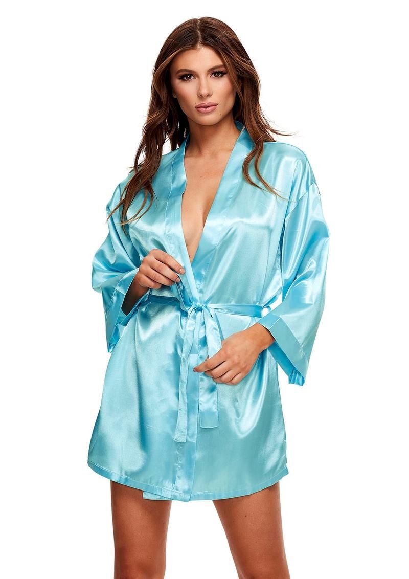 All Satin Robe - Blue, Size: O/S