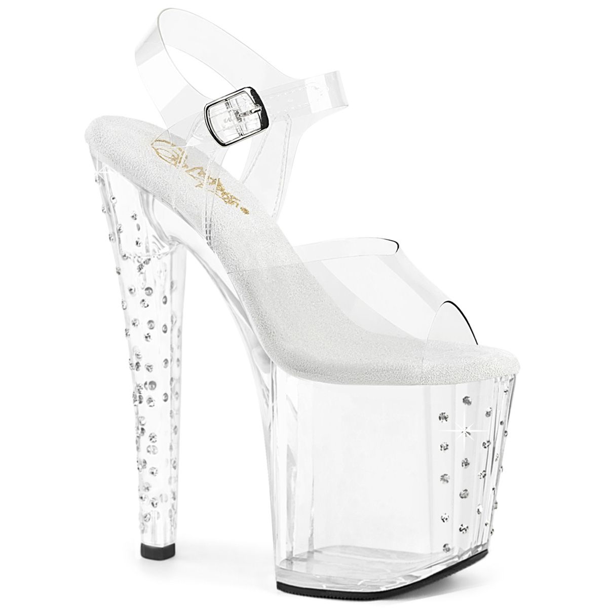Enchant 8" Clear Rhinestone Embedded Sandal, Size: 6