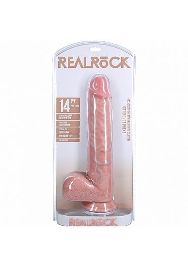 RealRock Ultra Realistic Skin 14"  Extra Large Straight Dildo with Balls and Suction Cup, Color: Vanilla