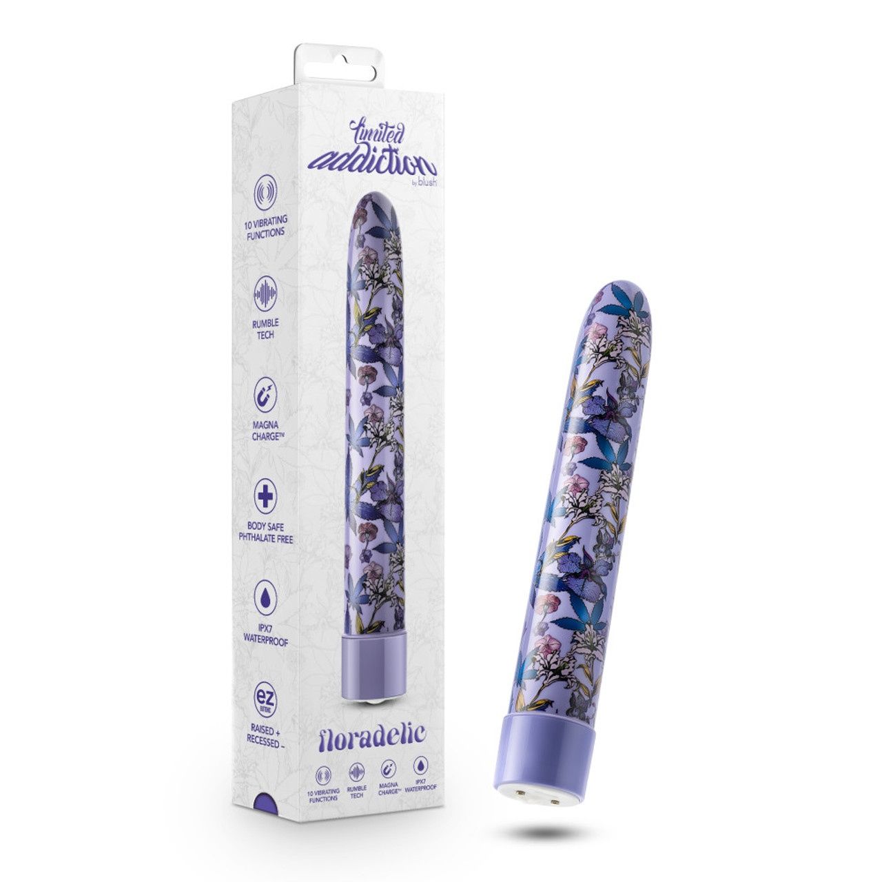Limited Addiction Rechargeable Slimline Vibrator, Color: Floradelic