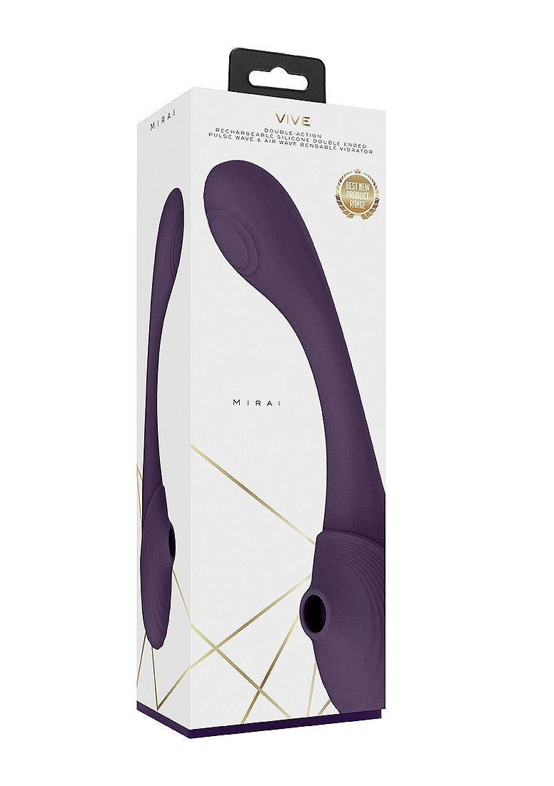 Vive Mirai Double Ended Air Pulse Wave Bendable Vibrator, Color: Purple