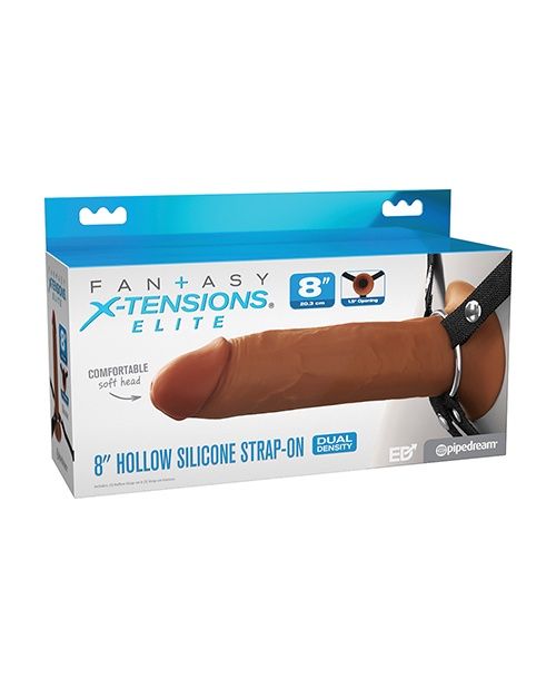 Fantasy X-Tensions Elite Silicone Dual Density Hollow Strap-On 8", Color: Caramel