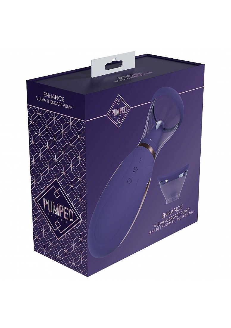Pumped Enhance Automatic 13 Speed Rechargeable Vulva and Breast Pump, Color: Purple