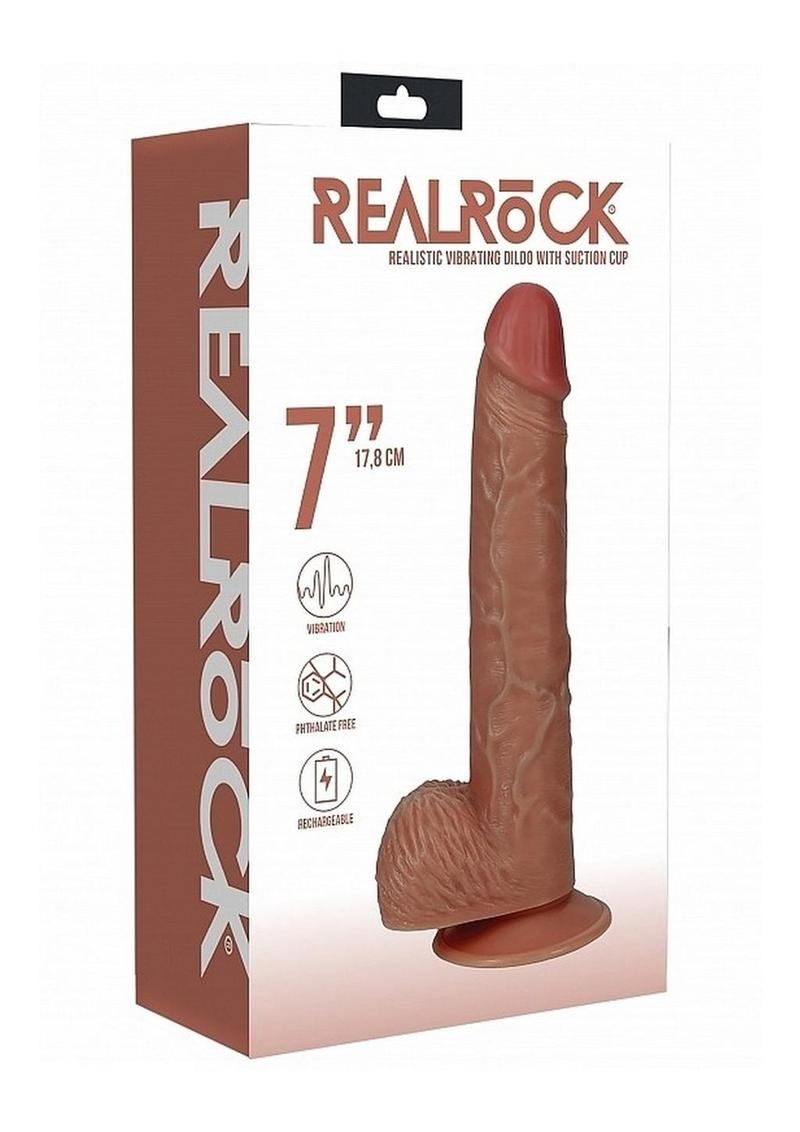 RealRock 7" Realistic Vibrating Rechargeable Dildo, Color: Caramel