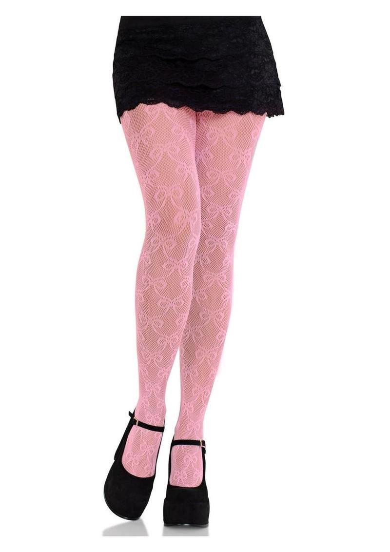 Bow Babe Net Tights, Color: Pink, Size: One Size