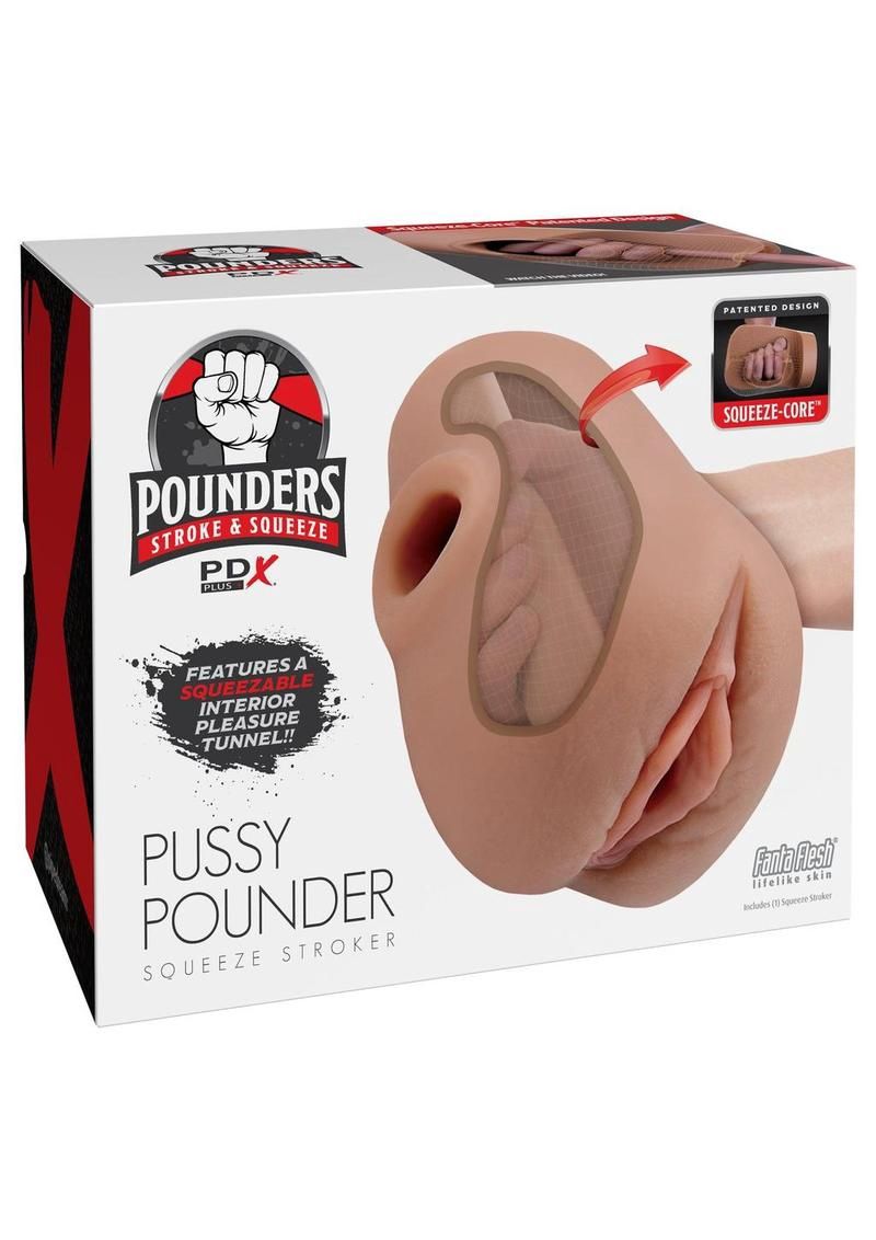 PDX Plus Pussy Pounder Squeeze Stroker, Color: Caramel