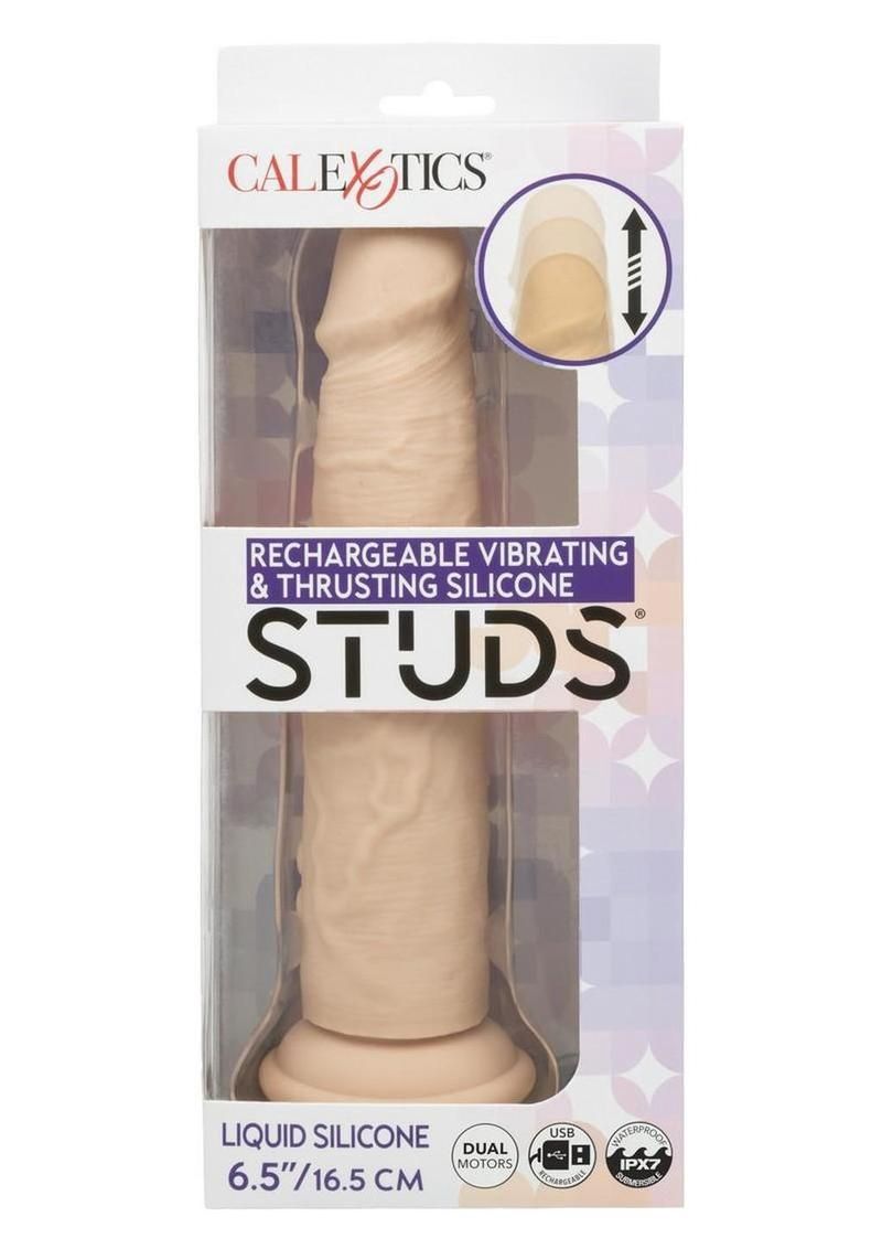 Silicone Studs Vibrating &amp; Thrusting Dildo, Color: Vanilla