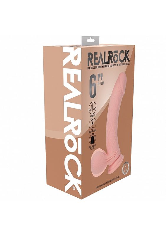 RealRock 6" Rechargeable Dual Layered Vibrating Dildo with Weighted Balls