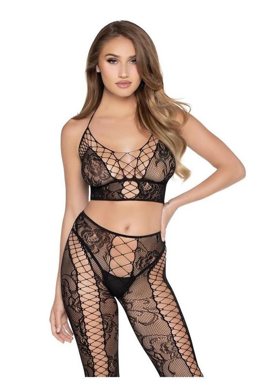Net Lace Crop and Tights Set